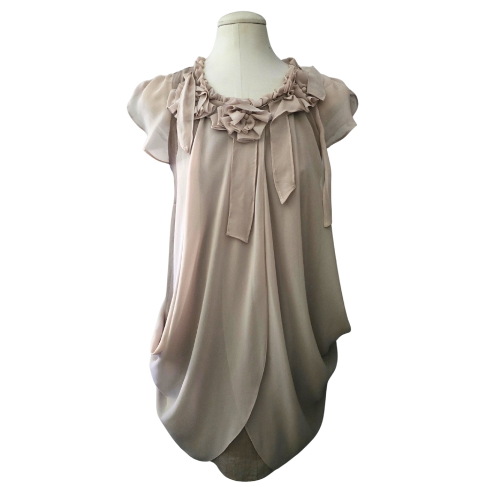 RYU Flowy Ruffled Tunic Blouse Top Rosette Medium